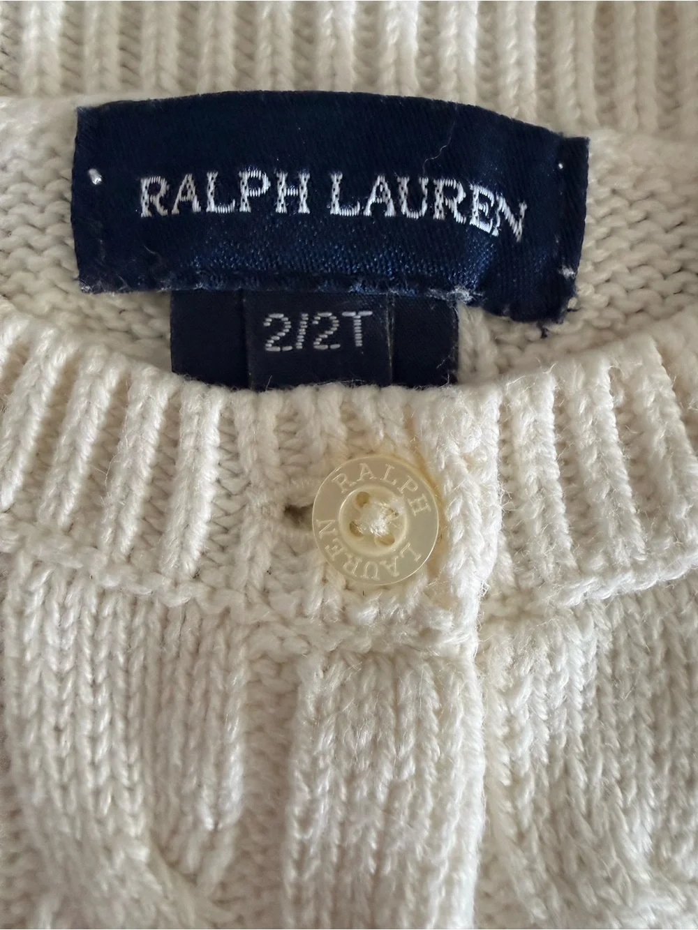 Ralph Lauren Cream Cable-Knit Peplum Cardigan with Pink Pony